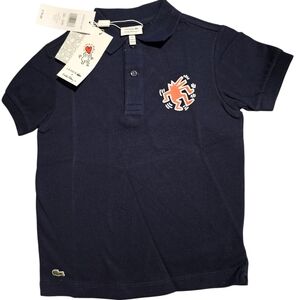 Lacoste x Keith Haring Polo Shirt Navy Blue & Keith Haring Design Boy's Size 5